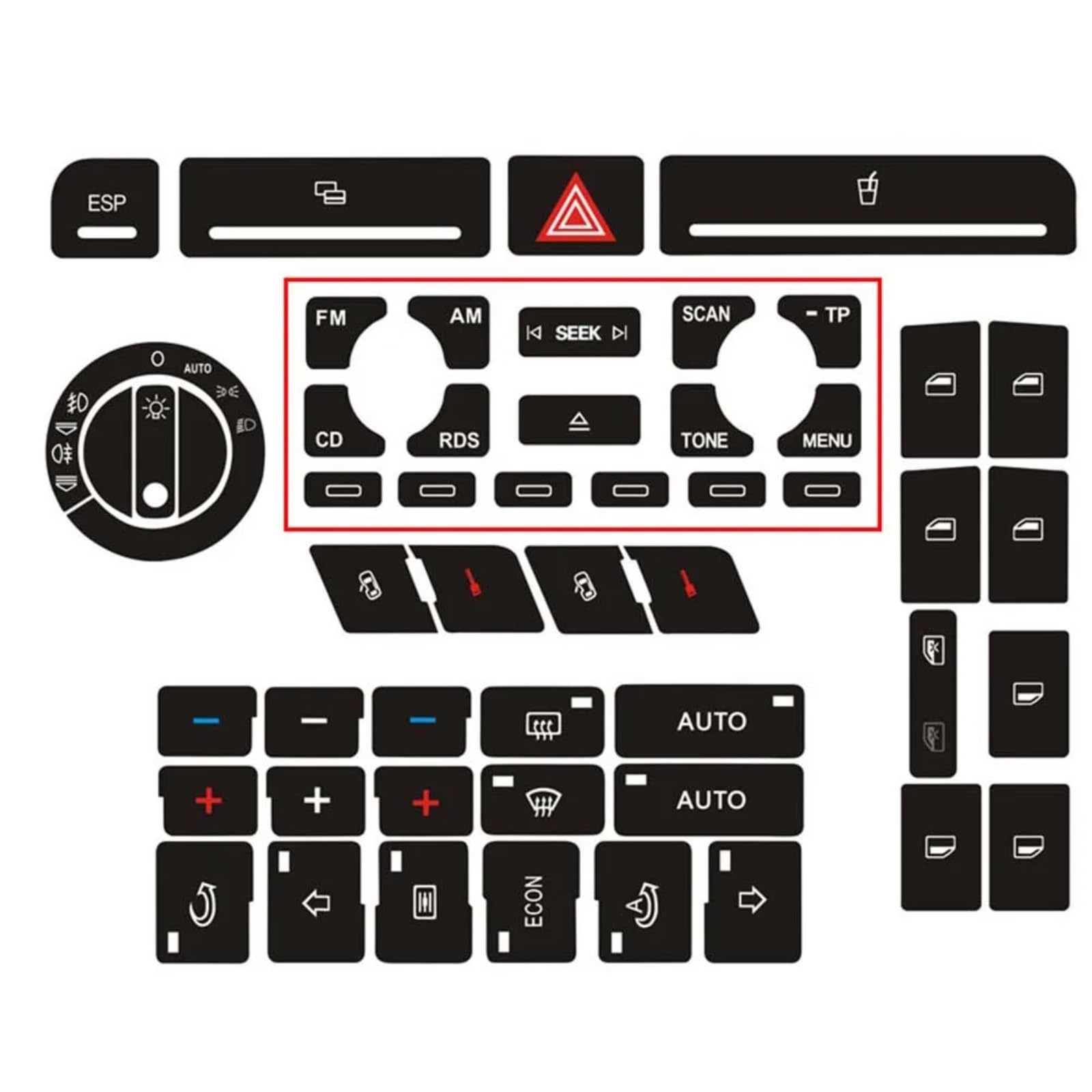 eglci Kompatibel Mit A4 B6 B7 Autoknopf-Reparaturaufkleber Klimaanlage Klimatisierungsknopf-Reparaturaufkleber A/C-Schalterknopf Autoschalterabdeckung(Type-A) von eglci