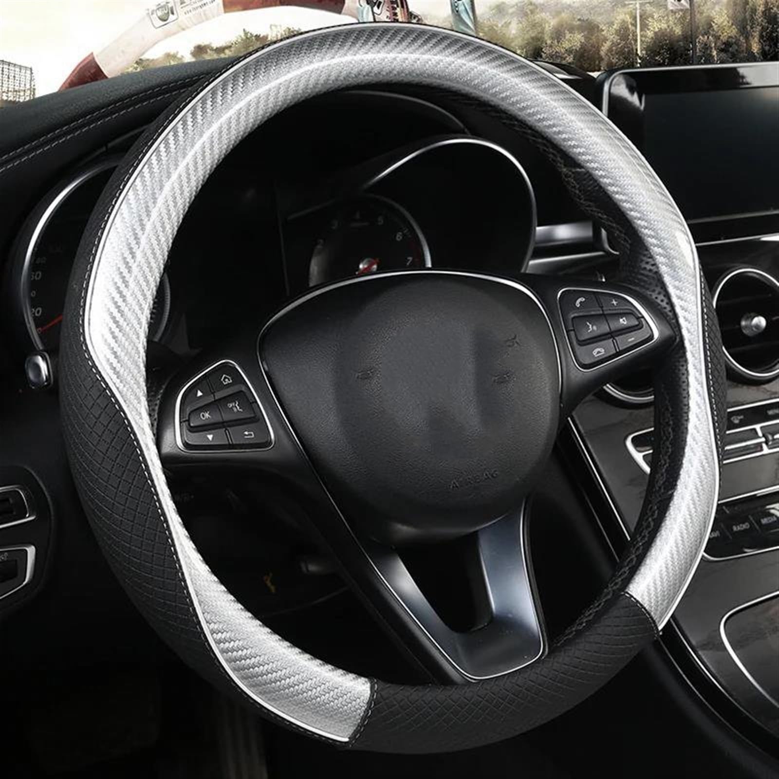 eglci Lenkradhülle für Auto Kompatibel mit Benz für AMG CLA GLA GLC GLE CLS Anti-Rutsch-Auto-Lenkradabdeckung aus Kohlefaser, Klassenzubehör, 38 cm(5) von eglci