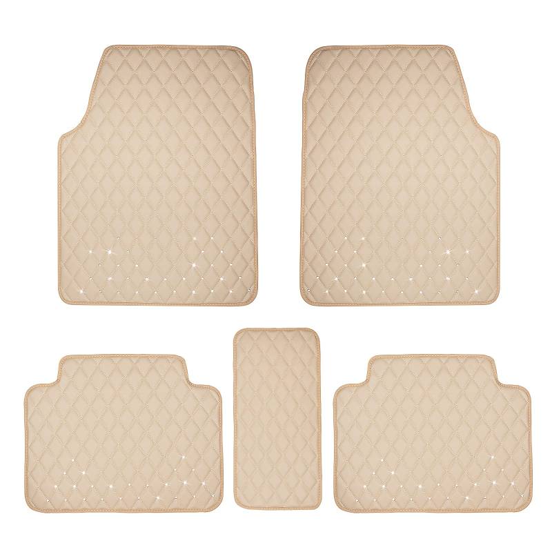 eing Allwetter-Fußmatten aus PU-Leder, für Auto, SUV und Lkw, 5 Stück pro Set (vorne und hinten), robuster Schutz, Auto-Bodenkissen, Beige von eing