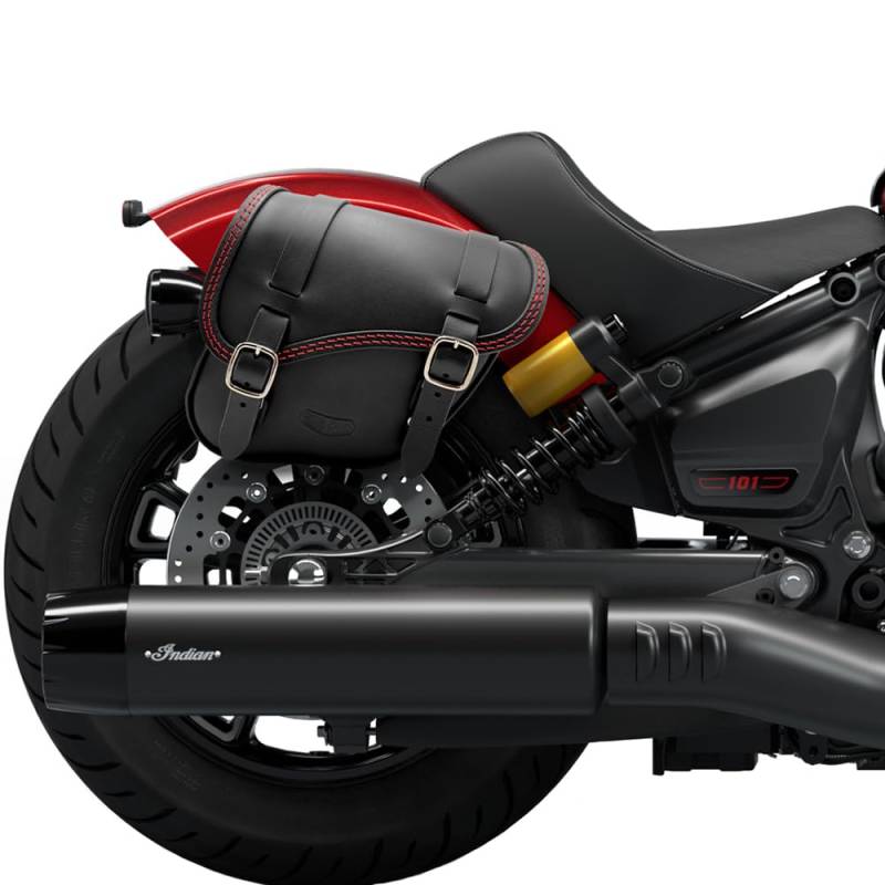 Ends Cuoio - Seitentasche aus Leder kompatibel mit Indian 101 Scout 2025, Scout Bobber 2025, Scout Classic 2025, Sport Scout 2025 - Magnetische Schnellöffnungen-Made in Italy (Schwarz rote Nähte,DX) von ends cuoio