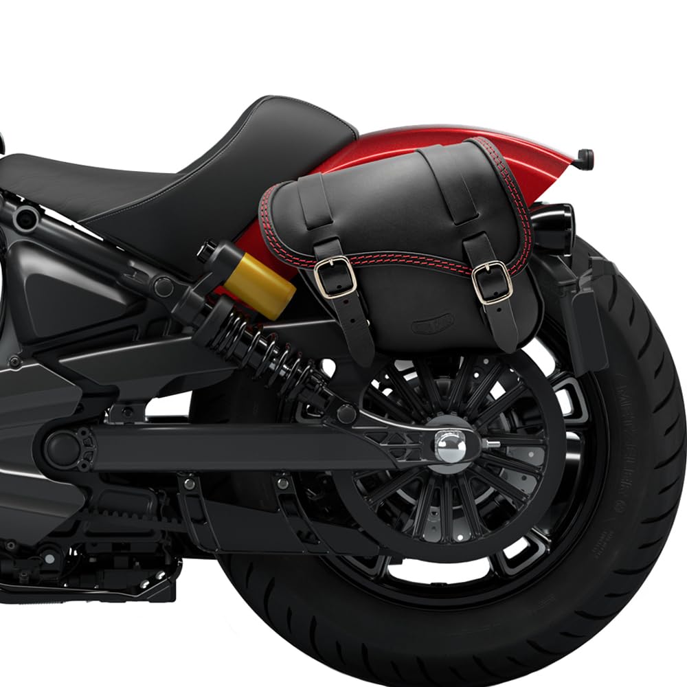 Ends Cuoio - Seitentasche aus Leder kompatibel mit Indian 101 Scout 2025, Scout Bobber 2025, Scout Classic 2025, Sport Scout 2025 - Schnelle Magnetverschlüsse -Made in Italy(Schwarze rot Nähte,SX) von ends cuoio