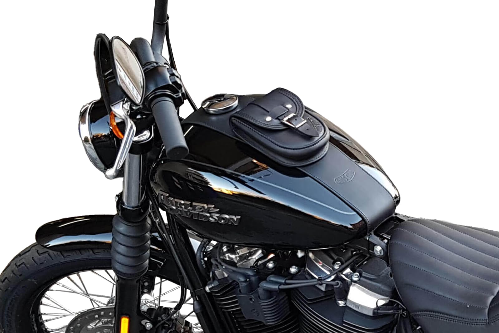 Abnehmbarer Tankrucksack aus Leder, kompatibel mit den Motorrad Modellen Harley-Davidson Softail Street Bob 2018–2025 und Softail Breakout 2018–2025, Hergestellt in Italien von Endscuoio von ends cuoio