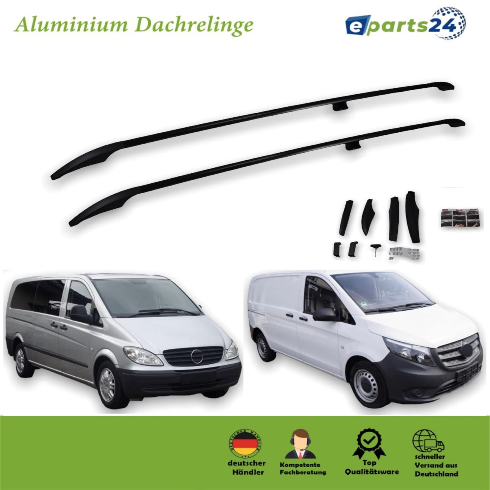 Dachreling für Mercedes Vito Viano W639 W447 2003-2022 L1 kurzer Radstand schwarz E-Parts24 von eparts24