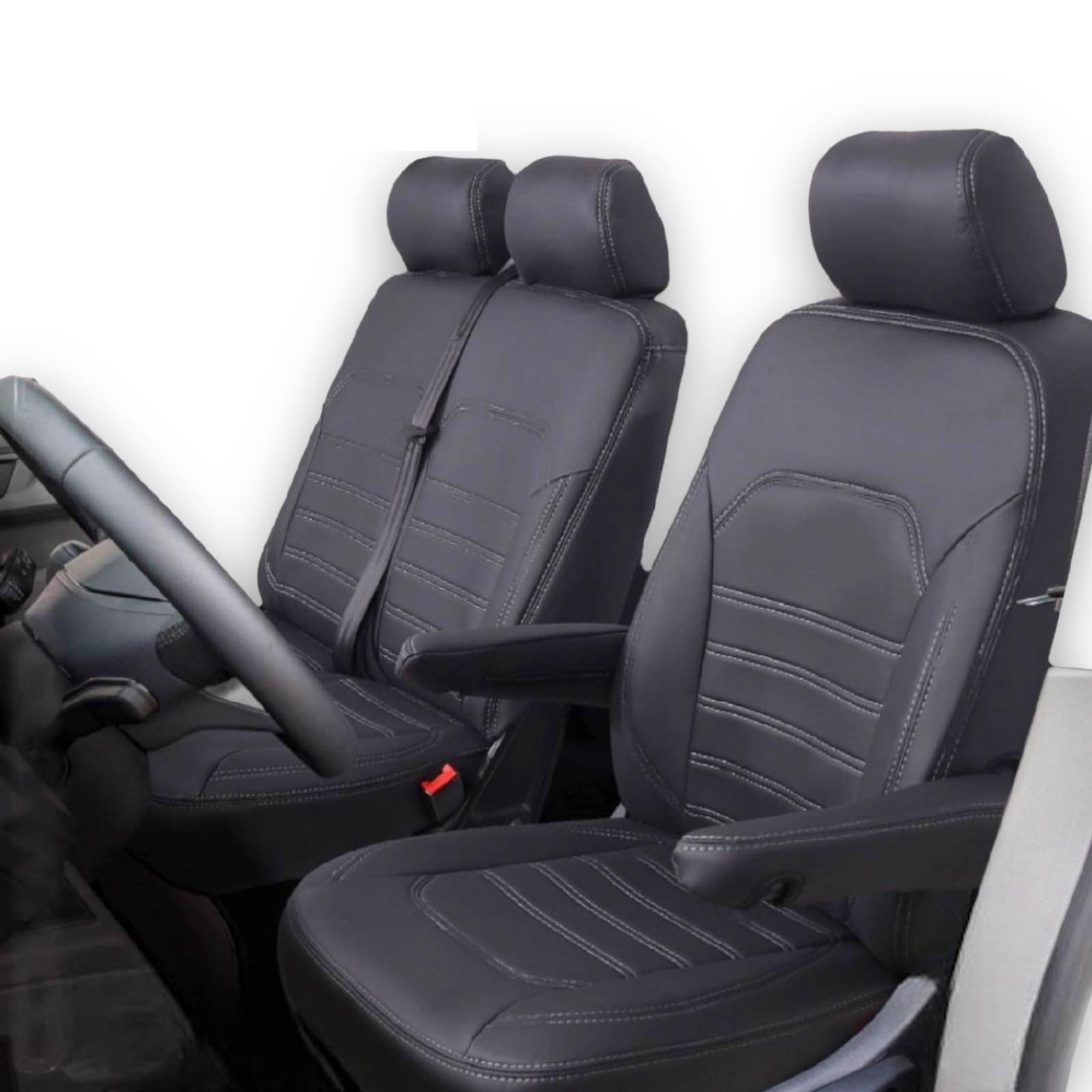 Maß Sitzbezüge 2+1 Schonbezug Sitzbezug Fahrersitz Beifahrerbank Kunstleder für Mercedes Vito W447 ab 2014- schwarz mit weißen Nähten E-Parts24 von eparts24