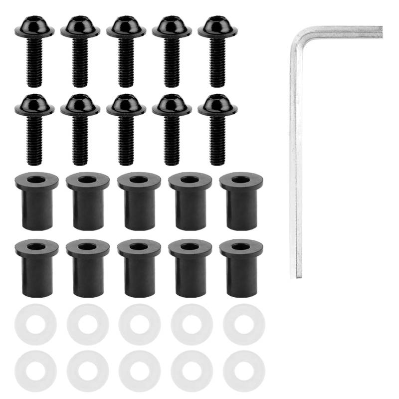 Windschutzscheiben-Schrauben-Set, 10-teiliges Metall-Windschutzscheiben-Schrauben-Set, Motorrad-Windschutzscheiben-Schrauben, Muttern, Unterlegscheiben, universelles (Black) von equlup