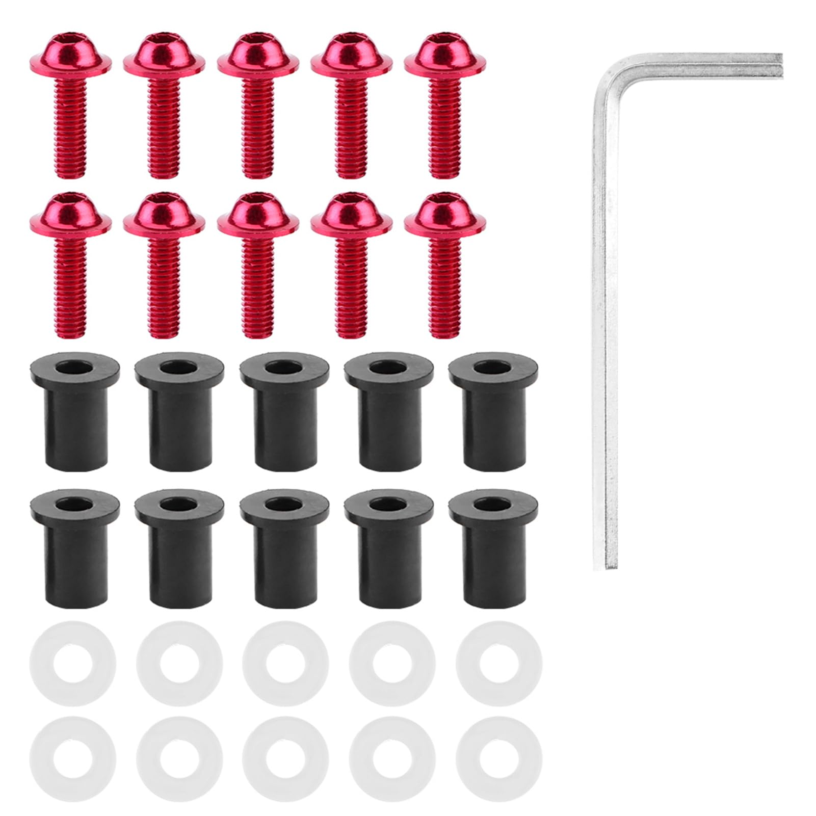 Windschutzscheiben-Schrauben-Set, 10-teiliges Metall-Windschutzscheiben-Schrauben-Set, Motorrad-Windschutzscheiben-Schrauben, Muttern, Unterlegscheiben, universelles (Red) von equlup