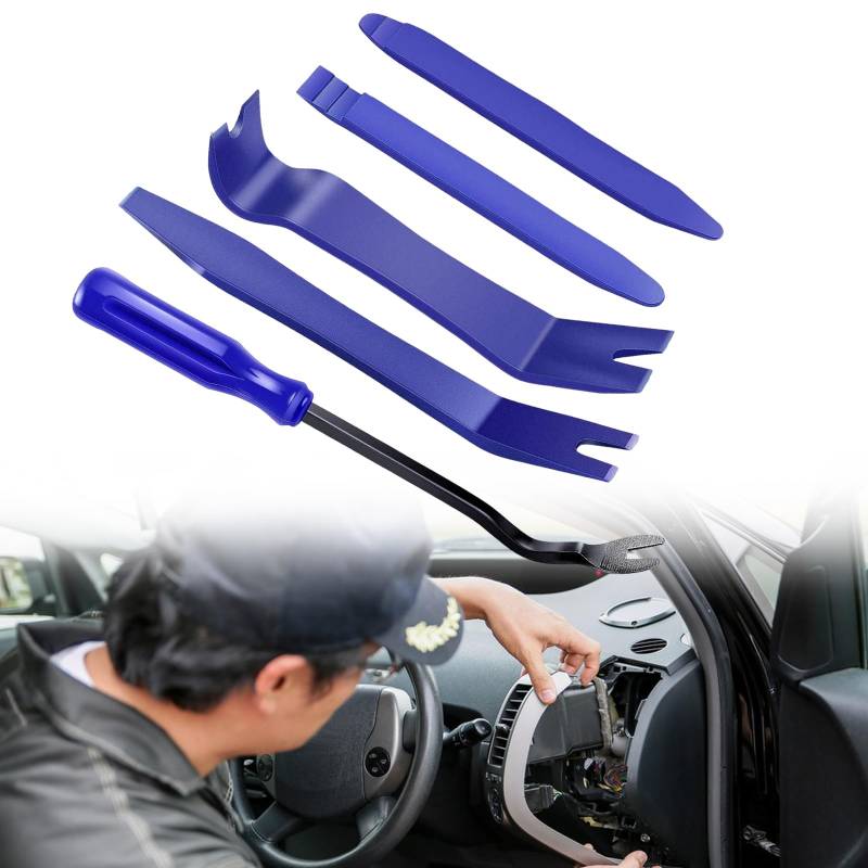 Auto Trim Removal Tool, 5 Pcs Car Interior Prying Tools, Car Pry Tool Kit, Fastener Terminal Remover Set, Car Panel Door Audio Radio Stereo Removal Tools, Auto Clip Fastener Remover Pry Tool Set Blue von ertlutw