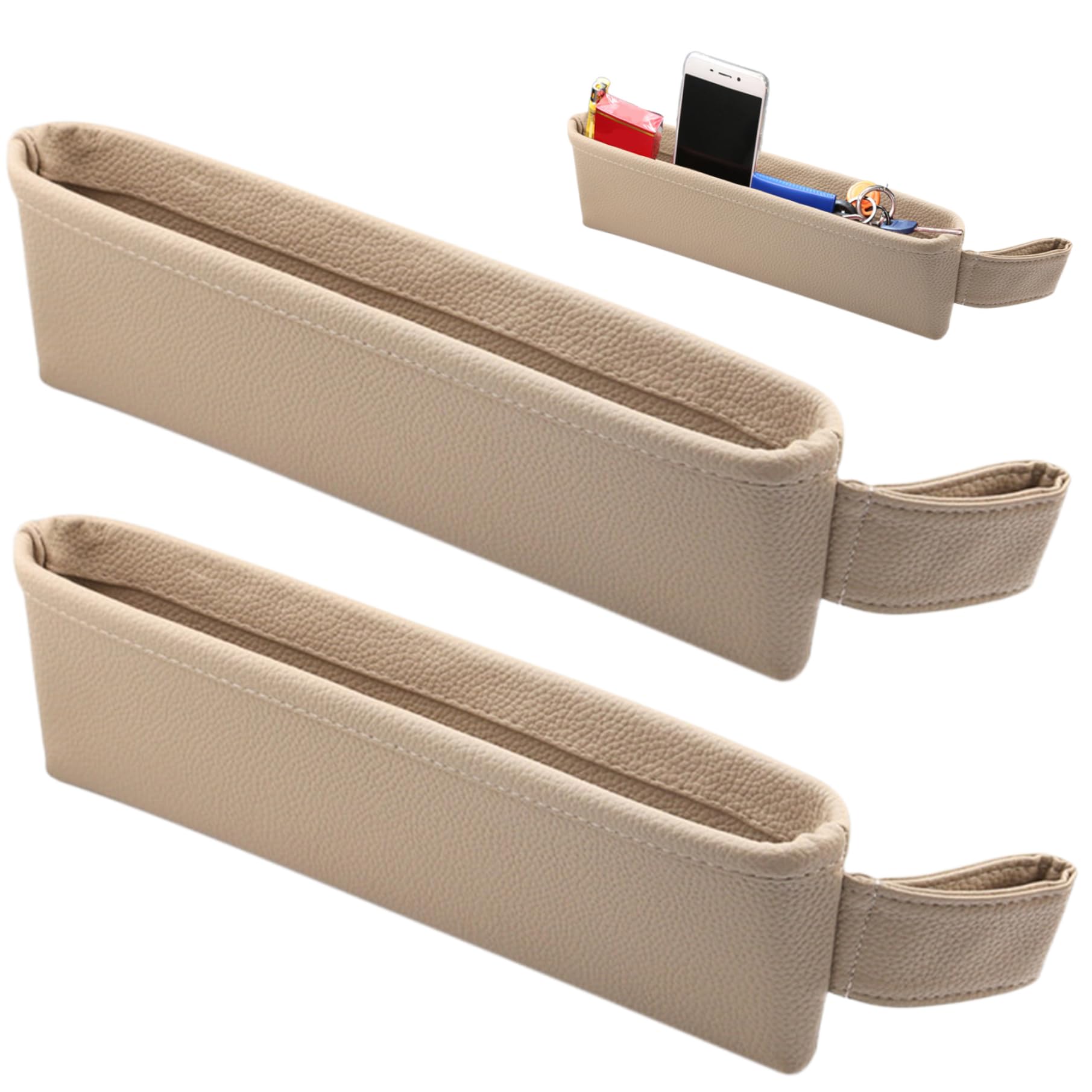 2 PCs Car Gap Organizer Taschen PU Leder 2-in-1 Slim Car Sat Spaps Füllstoff 14,2 x 4,5 in Allzweckauto Gap Füllorganisator für Telefone Brillen Karten (Beige) Tabletts-Taschen von eurNhrN