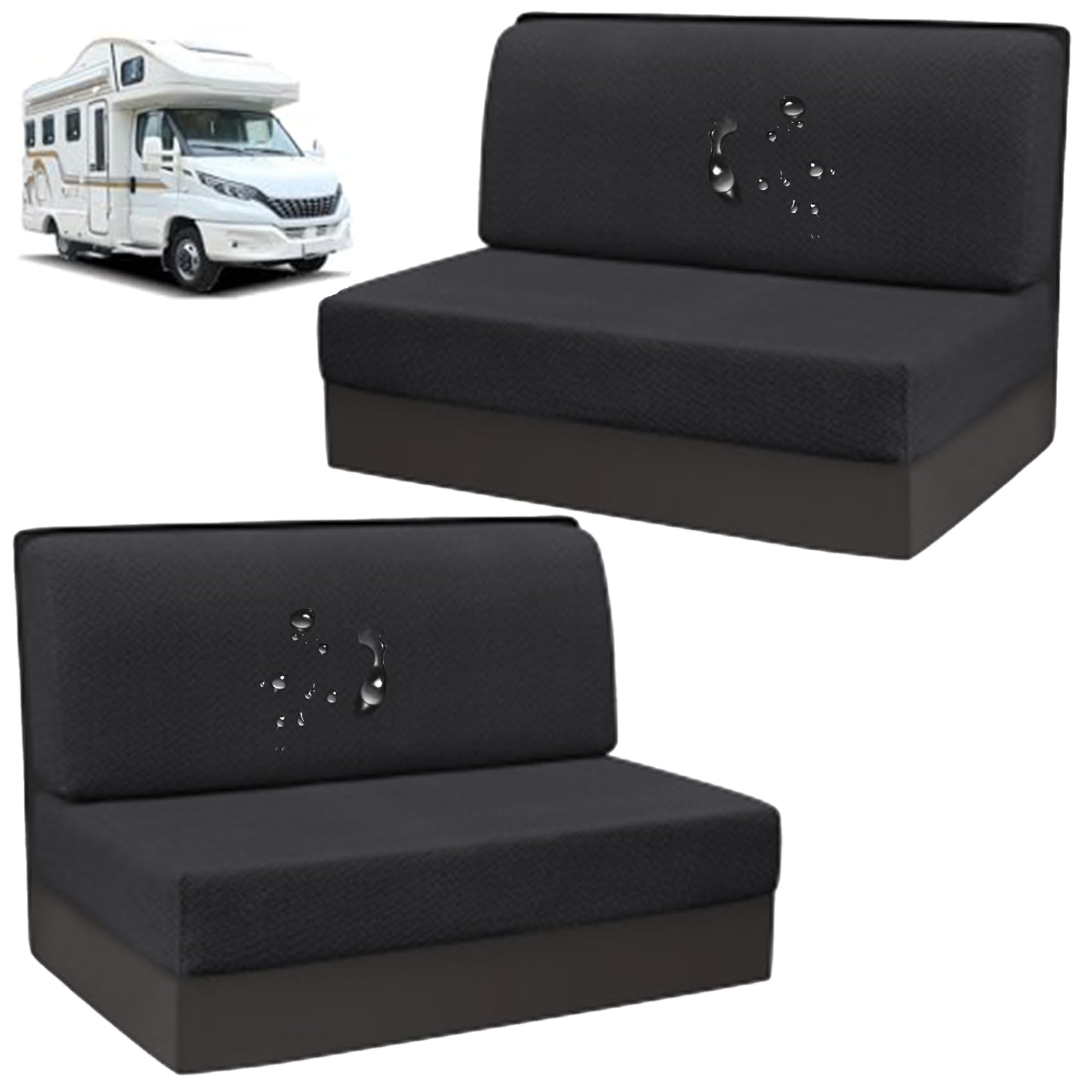 RV Dinette -Kissenbezüge, 4pcs (2Set) Dehnbarer RV -Couchabdeckung, 360 ° Wrap Jacquard -Stoff -RV -Sitzbezüge mit elastischen Riemen, RV -Kissenbezüge, Nicht -Schlupf -Deckungen schwarze Sitzabdecku von eurNhrN