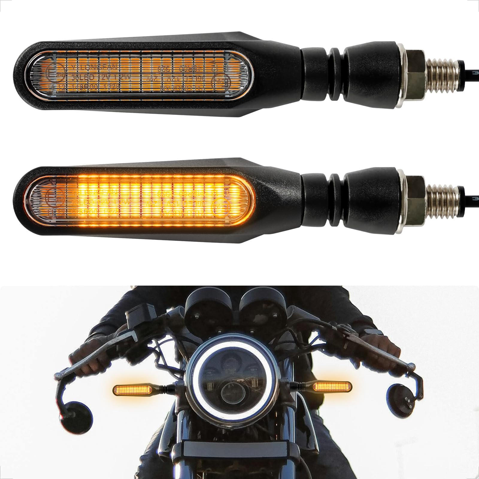 evermotor Blinker Motorrad 12V, 2 Stück LED lauflicht-blinker, E24 Hochwertiges Motorradblinker Laufeffekt, IP67 Wasserdicht, E-Geprüft, Schwarz, Kabellänge 300 mm von evermotor