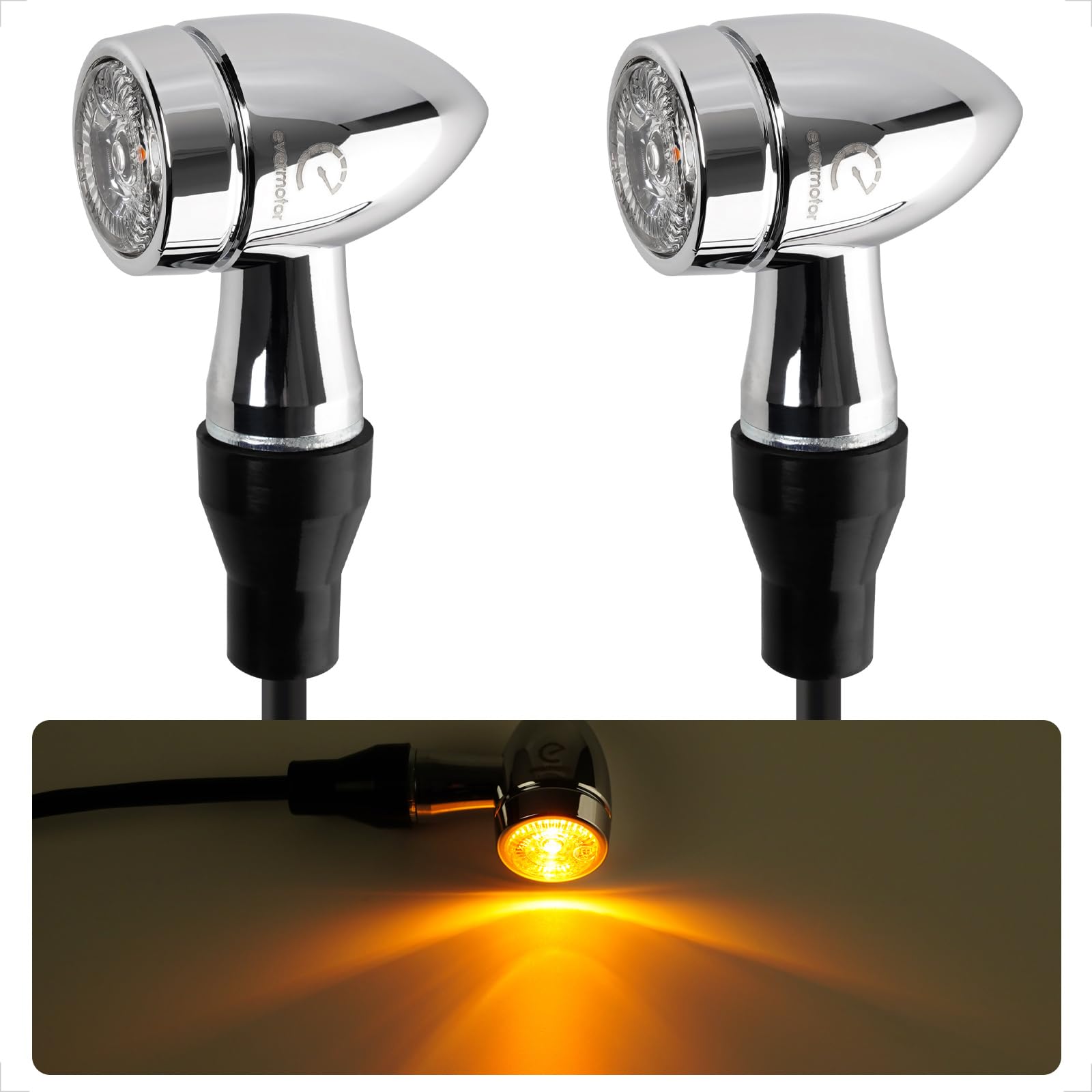 evermotor Chrom CNC LED Blinker Motorrad, 12V 2 Stück E32 E geprüft, Mini Bullet Aluminiumschale mit schöner Oberflächenbehandlung, IP67 Wasserdicht, Amber von evermotor