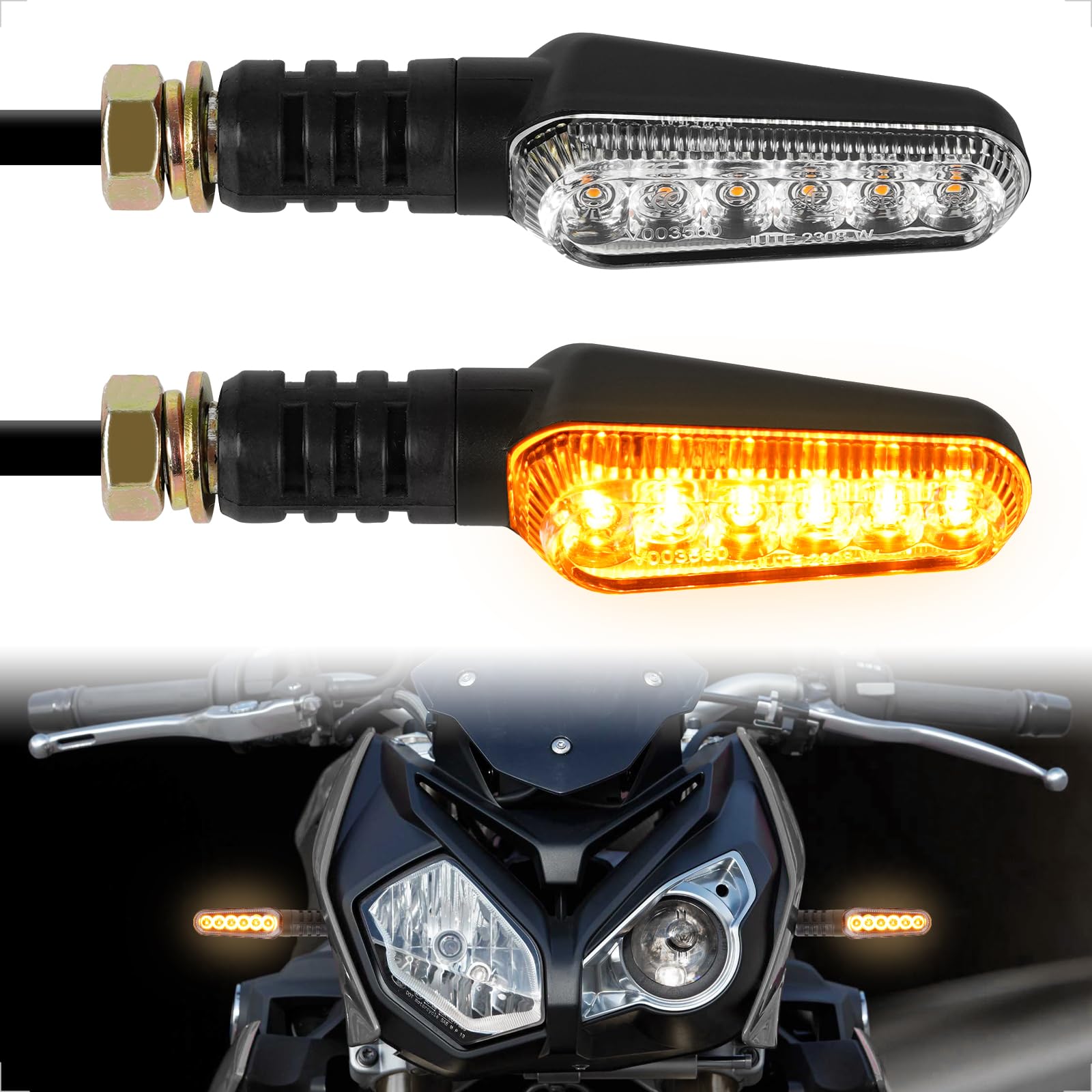 evermotor LED Blinker Motorrad, 12V 2.4W 2 Stück E-geprüft Blinker, 6 sehr helle LEDs pro Blinker, Wasserdicht IP67, Universal Retro Schwarz, für e Scooter Quad ATV von evermotor