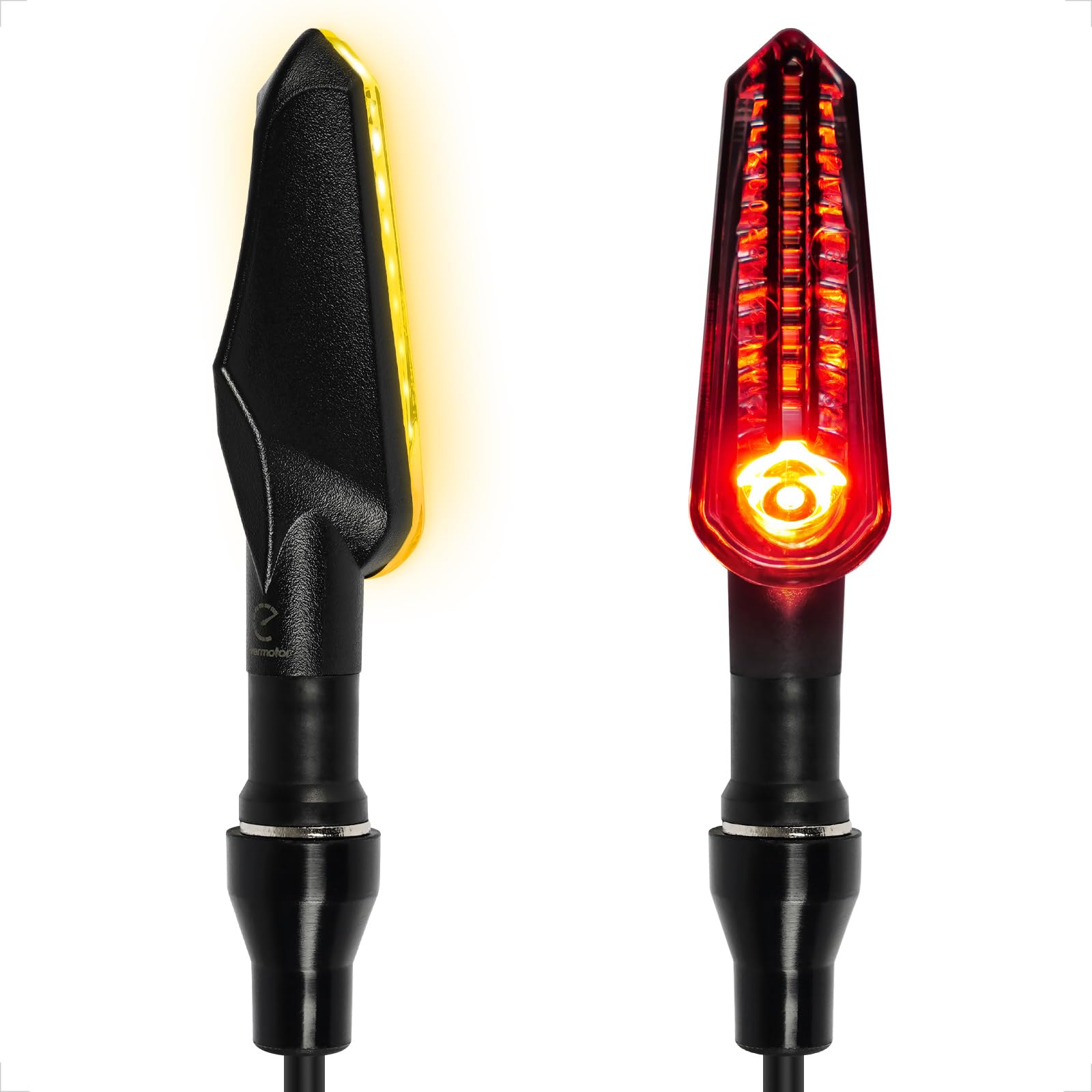 evermotor Lauflicht LED Blinker Motorrad e-geprüft, Laufeffekt bernsteinfarbenes Blinklicht & rotes Rücklicht, Sequenzieller Blinker mit M8-Gewindebolzen, wasserdicht, 12V, 2 Stück von evermotor