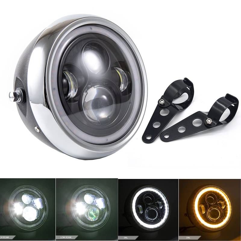 Motorrad Frontscheinwerfer 7,5 Zoll Led Motorrad Stirnlampe für Cafe Racer Bobber Chopper Scheinwerfer von evomosa