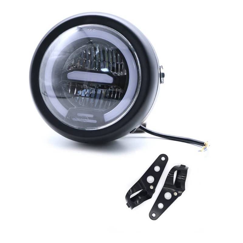 Motorrad LED Frontscheinwerfer, 6,5 Zoll Universal Scheinwerfer Distanz Licht mit Halterung zur Überholung des Motorrad Cafe-Racer (Gelbes Licht) von evomosa