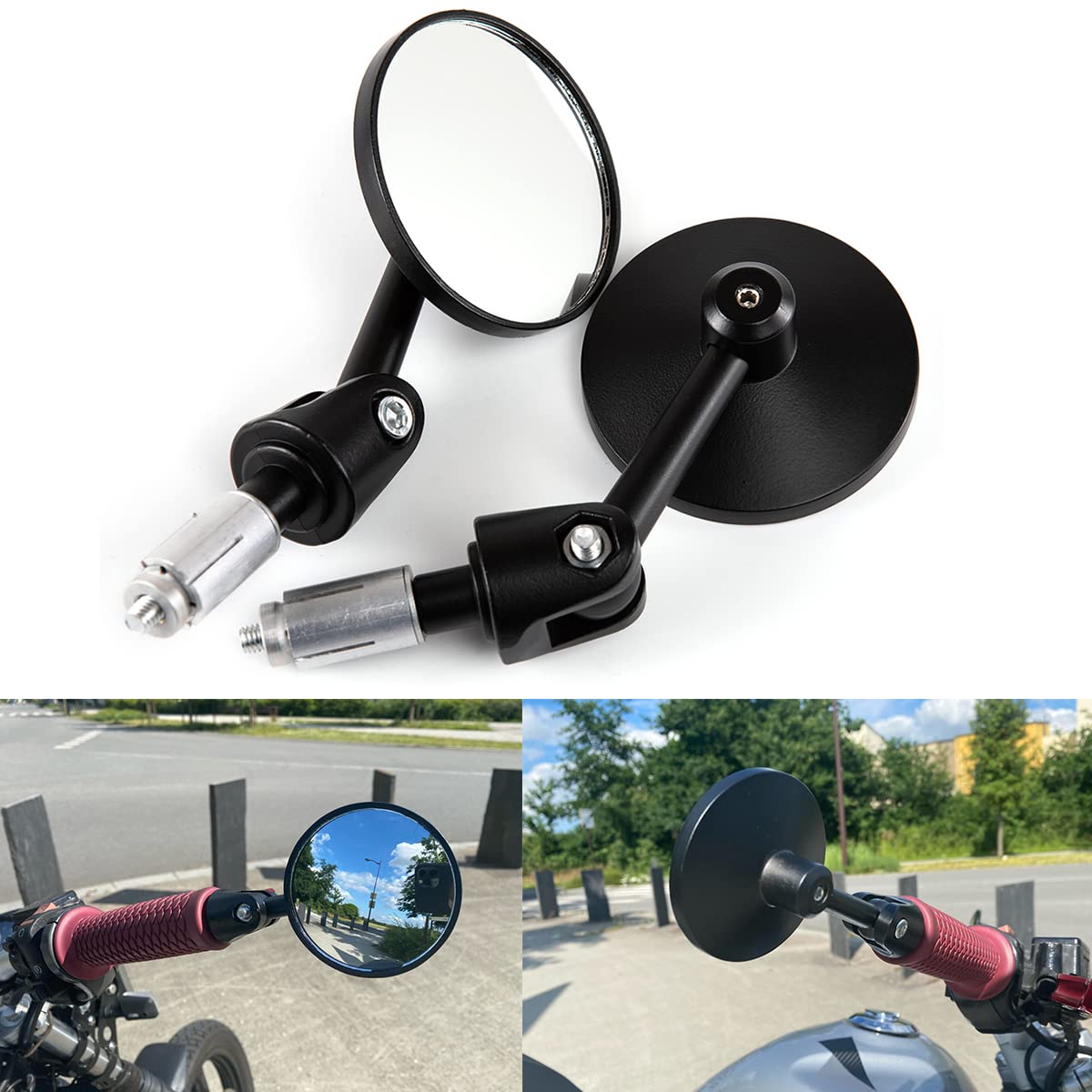 Motorrad Rückspiegel Lenker Ebene Konvexer Spiegel Motorrad Fahrrad Lenker Seite Zurück Rückspiegel winkelverstellbar (Konvexer Spiegel) von evomosa