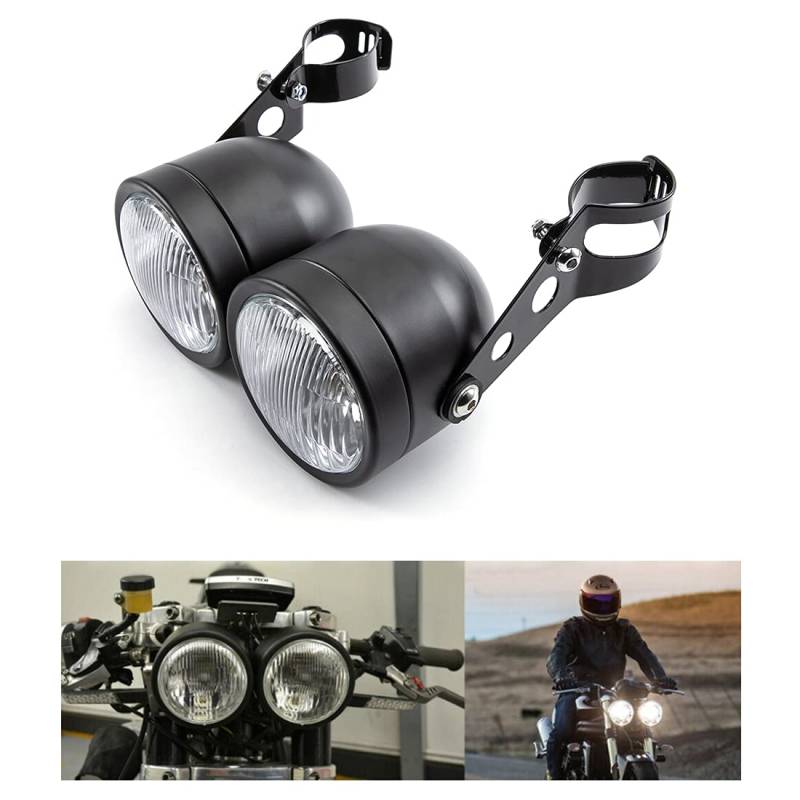 Motorrad scheinwerfer Twin Frontscheinwerfer mit Halterung für Bobber Chopper Cafe Racer von evomosa