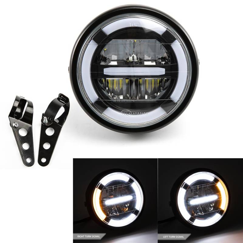 Motorrad scheinwerfer Universal 6,8" LED-Scheinwerfer mit Tagfahrlicht Blinklicht für Cafe Racer Bobber Chopper Frontscheinwerfer von evomosa