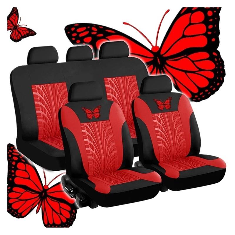 ewgrkbaaa Autoplanen, utterfly-Muster, Stickerei, universell, atmungsaktives Gewebe, sicheres SUV-Schutzzubehör(Red (5 seat)) von ewgrkbaaa