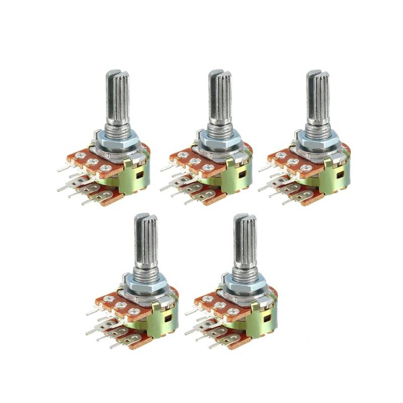 5 pcs variable Widerstände Dual linear 6 Stift Rotary Carbon Film Taper Potentiometer 20 mm Welle,500K Ohm von ezqnirk