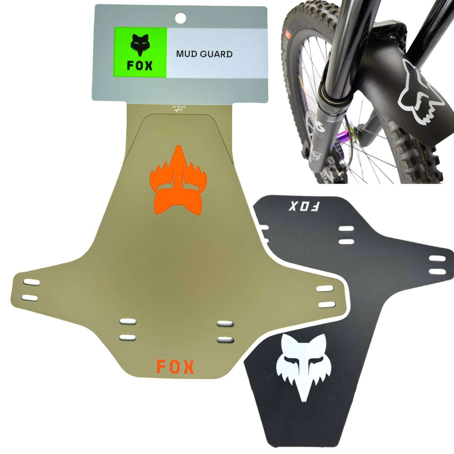 Fox Mud Guard Fahrrad MTB Racing DH FR Ebike Gabel Spritzschutz Fender Schutzblech (Retro Muc Sand/Logo Orange) von f26