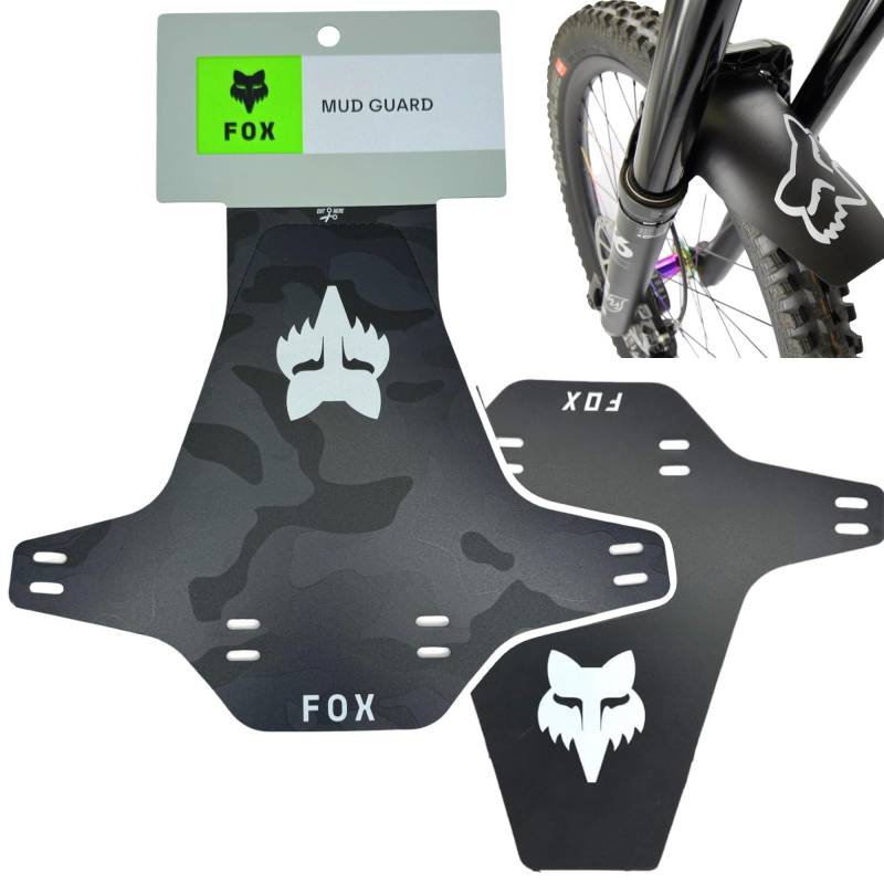 Fox Mud Guard Fahrrad Racing MTB DH FR Ebike Gabel Spritzschutz Fender Schutzblech (Retro Camo/Logo Weiss) von f26