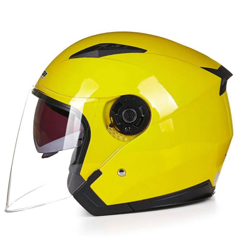 Sturzhelme Für Motorräder, Offener Helm, Motorrad-Halbgesichtshelm, Motorrad, Elektrische Sicherheit, Doppellinse, Moto Für Damen/Herren,Gelb,XL(61~62CM) von fUfIzU