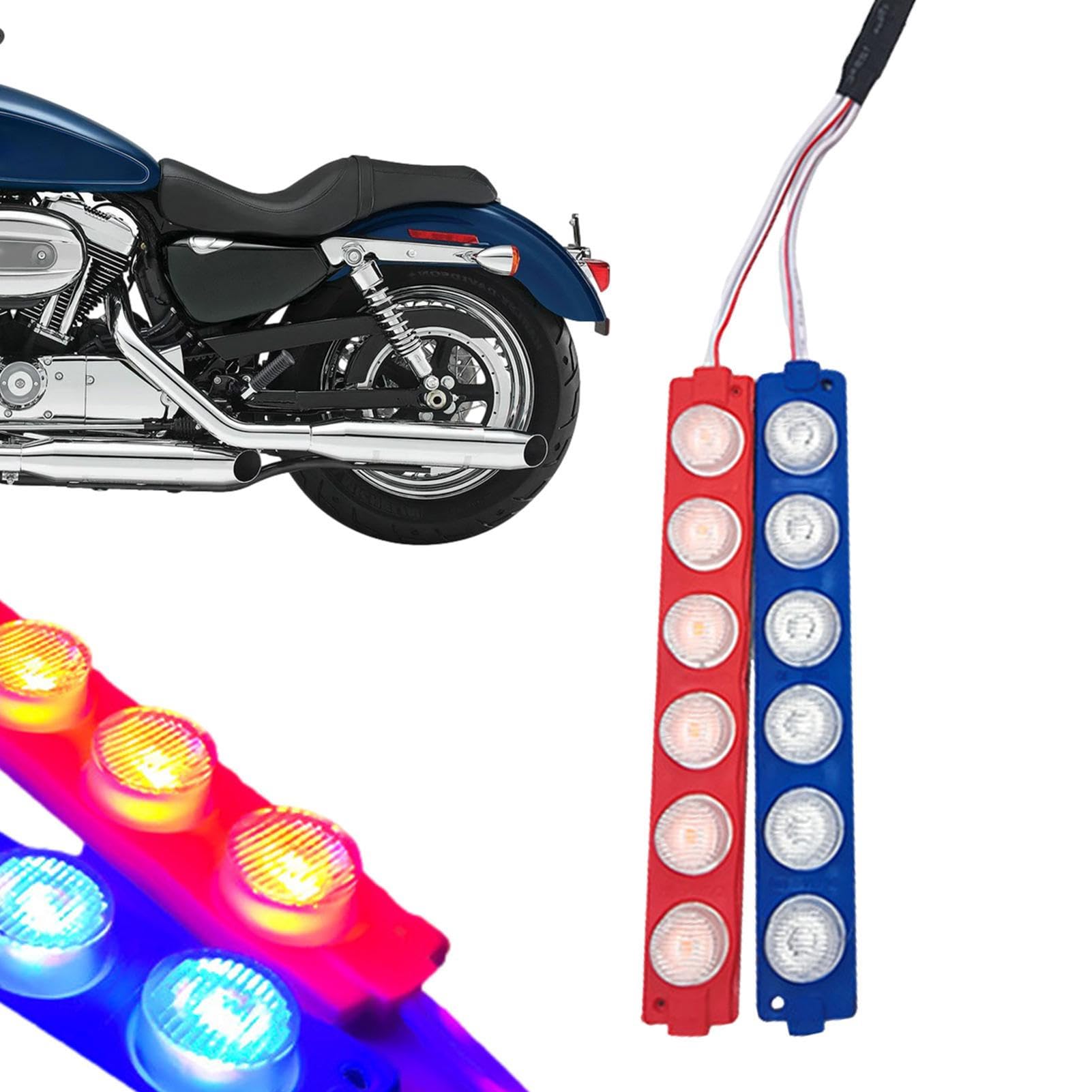 fanelod Rote und blaue Lichter für Motorrad | Stroboskop-Lichtleiste Blinklicht blau rot Stroboskop Blinklicht Motiv Blinklicht für Geländewagen – Blau Rot von fanelod