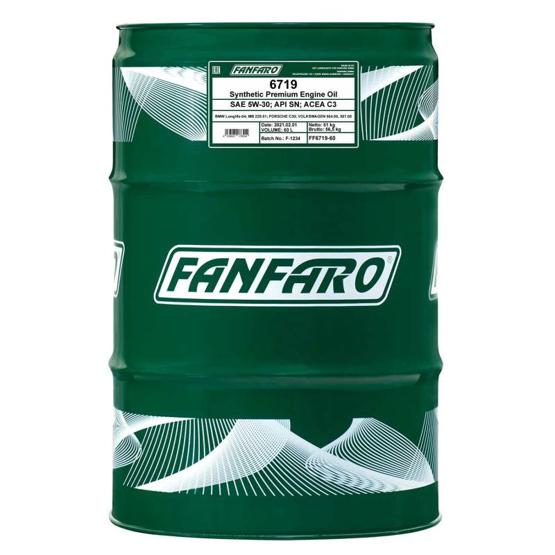 60L Garagenfass, FANFARO 6719 5W-30 Longlife 504 507 229.51 Motoröl von FANFARO