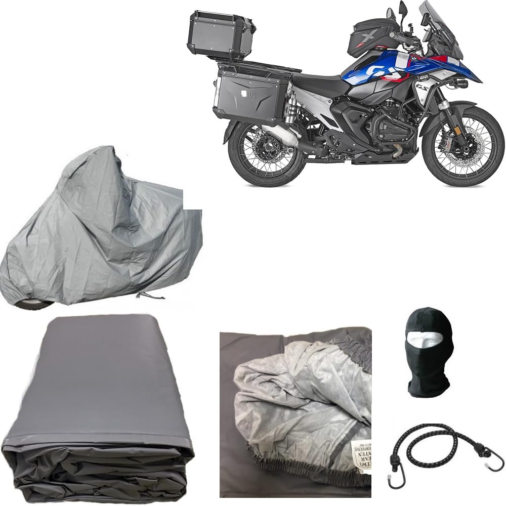 KOMPATIBEL MIT BMW R 1300 GS MOTORRADABDECKUNG 100% WASSERDICHT Hagelschutz Frostschutz Anti-Kratzer 250g für Maximoto mit Windschild, Topcase und Seitenkoffern von farbrothersonline