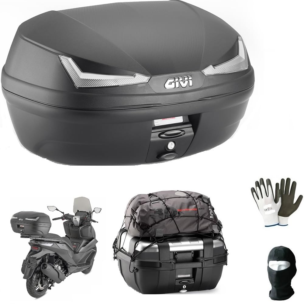 KOMPATIBEL MIT KYMCO TOP BOY 100 OFF KOFFER MONOLOCK SIMPLY 45 LITER SCHWARZ MIT RATADIOTTER FUMÉ MIT PLATTE, MONTAGE-SET UND NETZ X 2 INTEGRALI-JET-MODUULAR-KOMPONATIBLE HELME von farbrothersonline