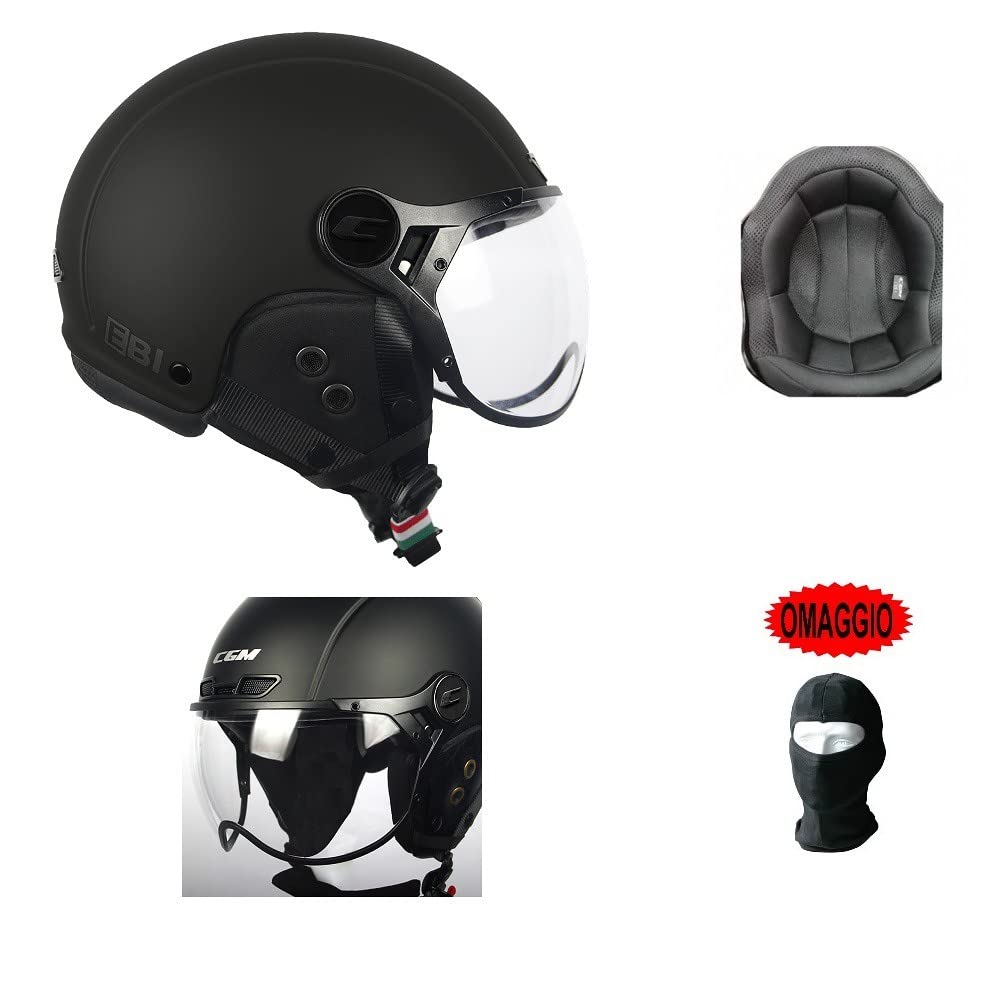 Skihelm, Größe XXL, Zentimeter, vorne Nuca, 61 cm, mattschwarz, Demi-Jet, mit aufklappbarem Visier, elastisch, zugelassen (CE EN1078) (CE EN1077) von farbrothersonline