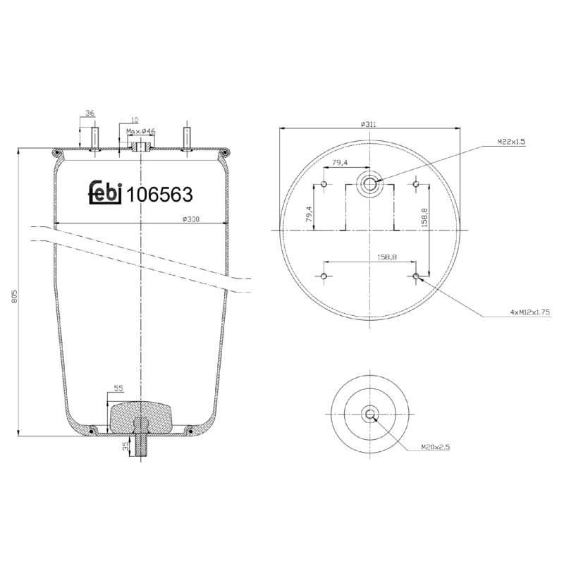 febi bilstein 106563 Luftfederbalg ohne Kolben, 1 Stück von febi bilstein