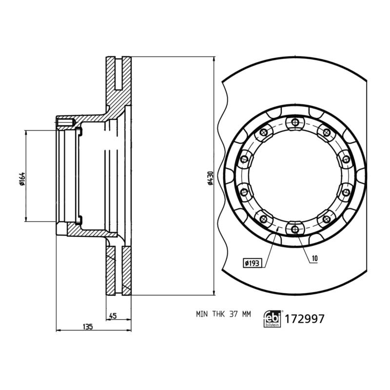 febi bilstein 172997 Bremsscheibe mit ABS-Impulsring, 1 Stück von febi bilstein