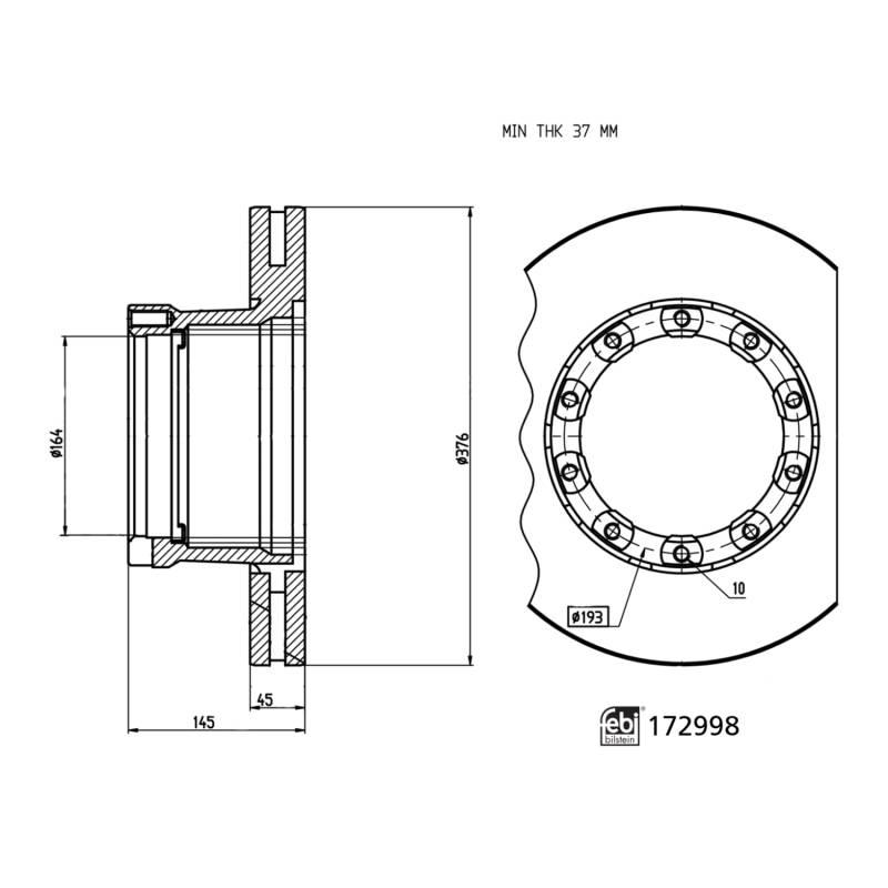 febi bilstein 172998 Bremsscheibe mit ABS-Impulsring, 1 Stück von febi bilstein