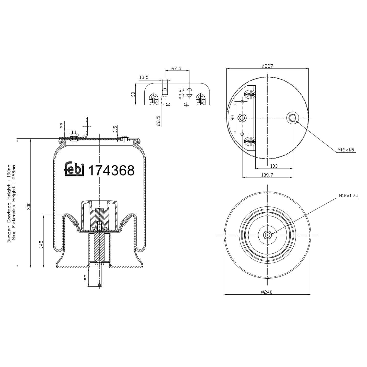 febi bilstein 174368 Luftfederbalg mit Stahlkolben und Kolbenstange, 1 Stück von febi bilstein