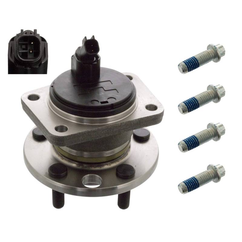 febi bilstein 19983 Radlagersatz mit Radnabe, ABS-Sensor und Befestigungsschrauben , 1 Stück von febi bilstein