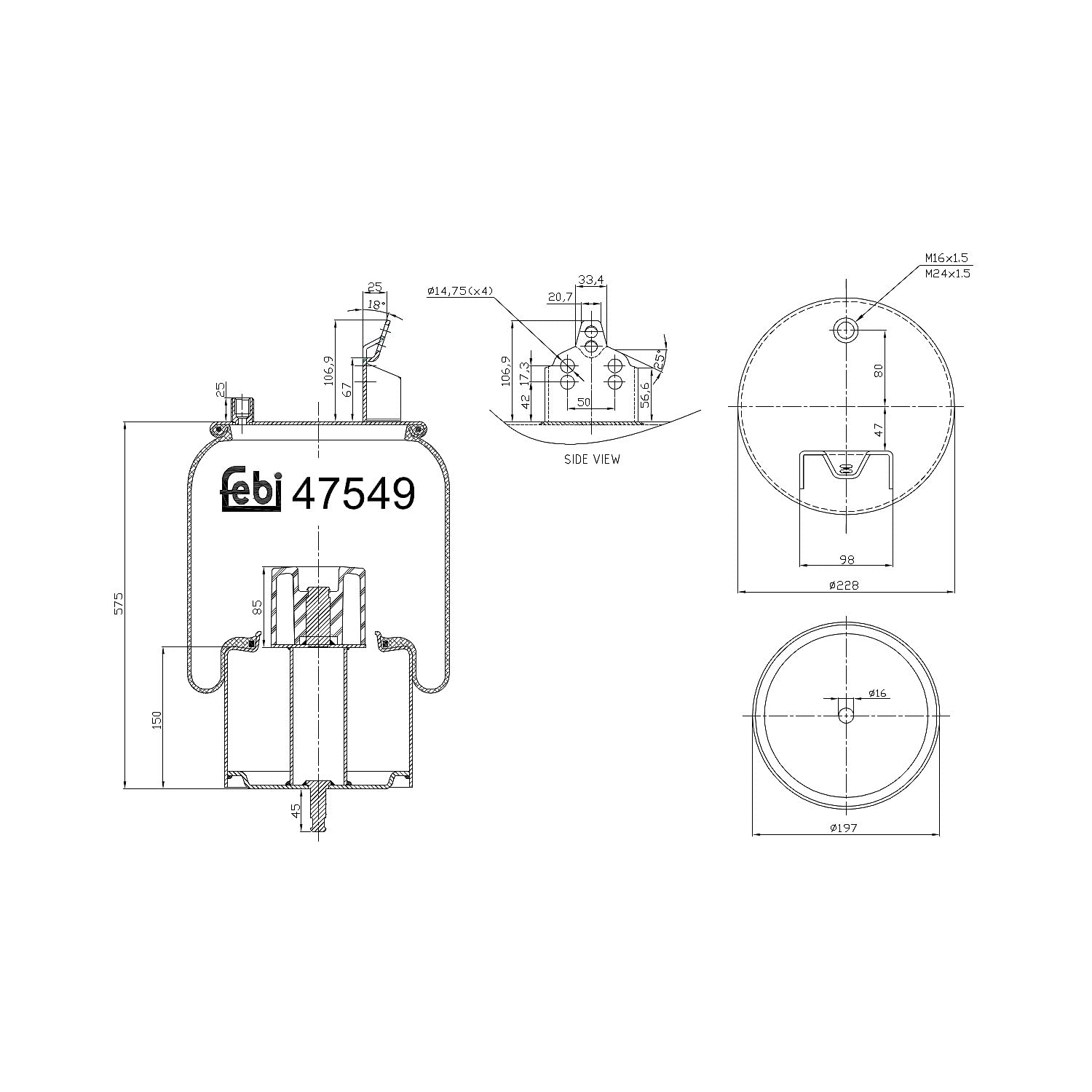 febi bilstein 47549 Luftfederbalg mit Stahlkolben und Kolbenstange , 1 Stück von febi bilstein