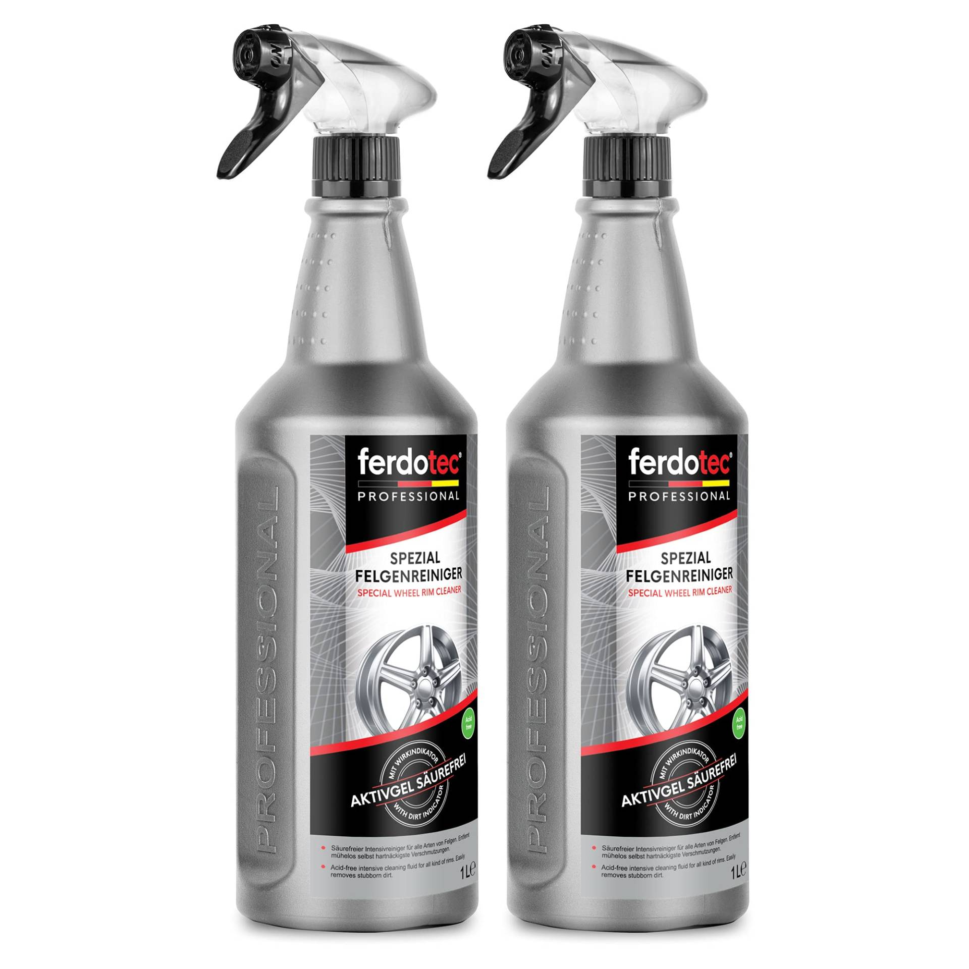 ferdotec® Spezial Felgenreiniger 2 x 1 L mit Farbumschlag | Hochleistungs-Felgenreinigungsmittel für alle Arten von Felgen (Alu, Stahl, lackiert, mattiert) | Premium Aktiv-Gel Felgenpflege | säurefrei von ferdotec