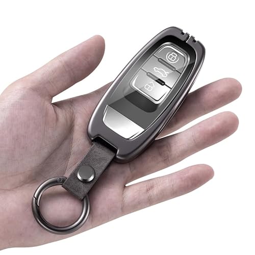 fhrtyu Leder Schlüsselhülle für Audi A4 A5 A6 A7 A8 Q5 S5 S7 3-Taste, Auto Schlüsselgehäuse mit Schlüsselanhänger, Schutzhülle für Smart-Schlüsselanhänger, Schwarz von fhrtyu