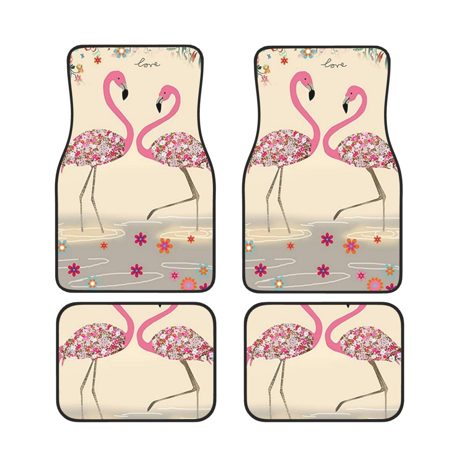 Autofußmatten mit Flamingos und Blumen, komplettes Set, 4-teilig, Gummi-Bodenmatten für ultimativen Stil von fifbird