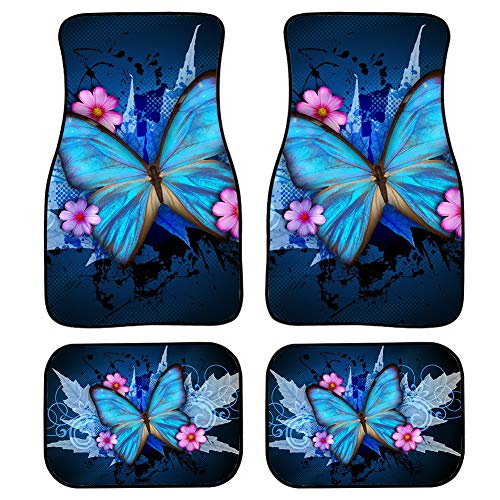 Blue Butterfly Stilvolle Premium-Qualität, Teppich-Fußmatten für Damen, Set mit 4 Stück, universell passend für Auto vorne und hinten von fifbird
