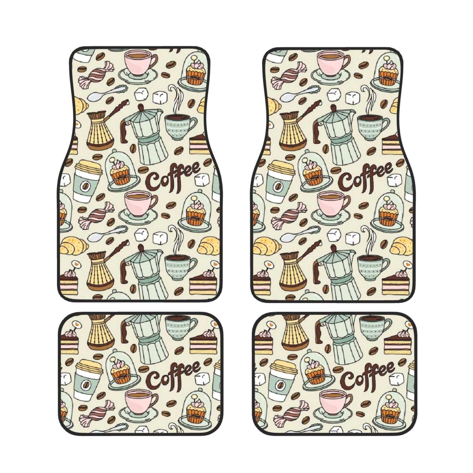 Coffee and Sweets Sugar Auto-Fußmatten, komplettes Set, 4-teilig, Auto-Gummi-Fußmatten für ultimativen und Stil von fifbird