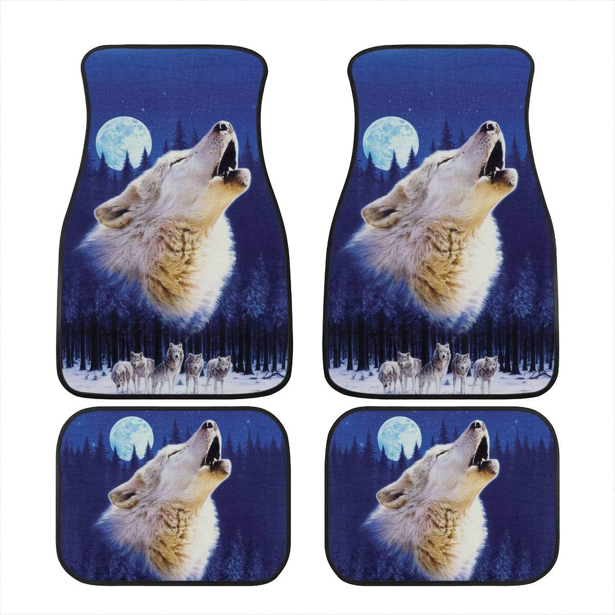 Fashion Moon Wolf Blue 4-teiliges Teppich-Fußmatten-Set für Auto, Gummi-Rückseite, Allwetter-strapazierfähig, universelle Passform für Fahrzeuge von fifbird