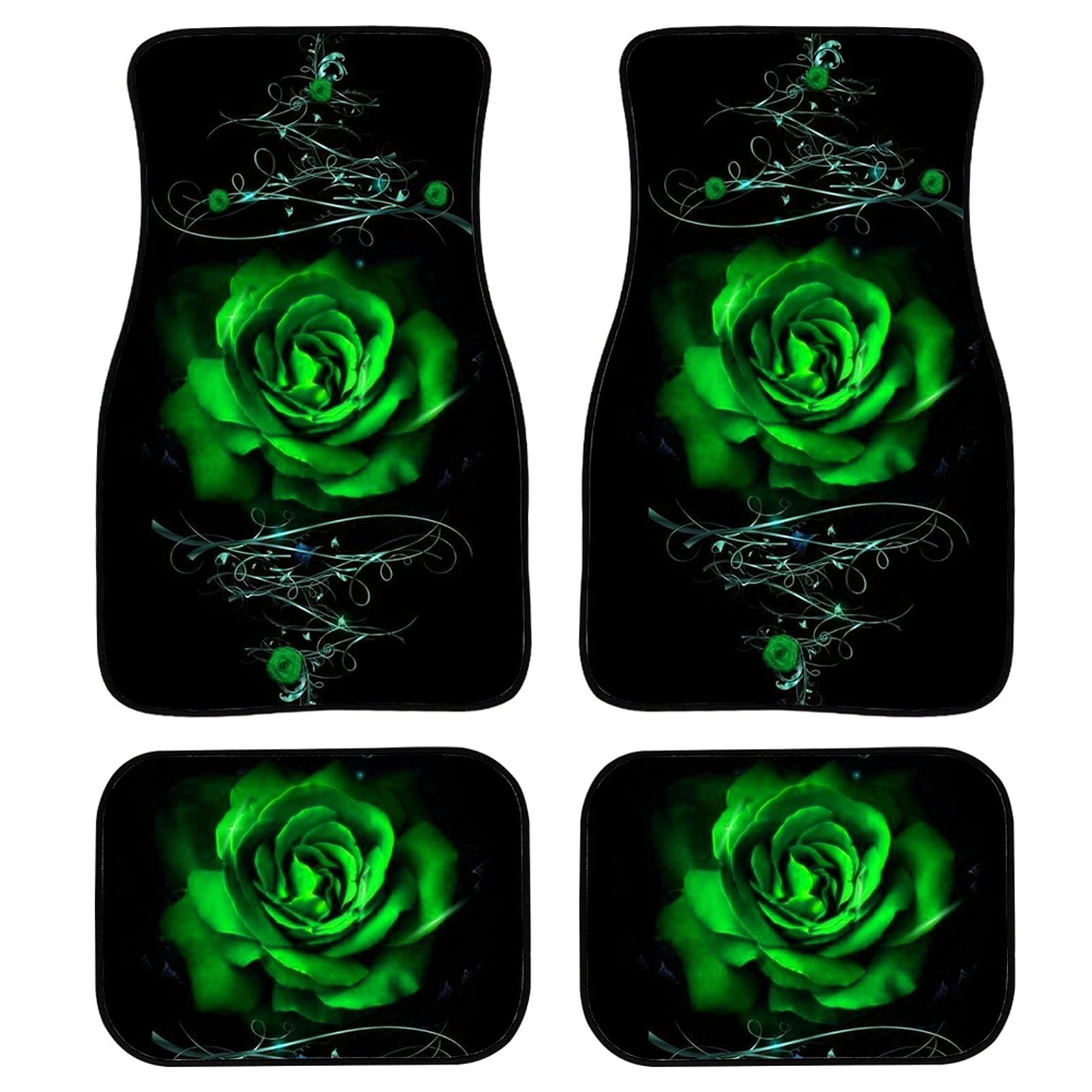 Green Rose Auto-Fußmatten für Damen, komplettes Set, 4-teilig, Autoteppich mit Gummi-Rückseite, rutschfest, waschbar, Autoteppich, Innendekoration von fifbird