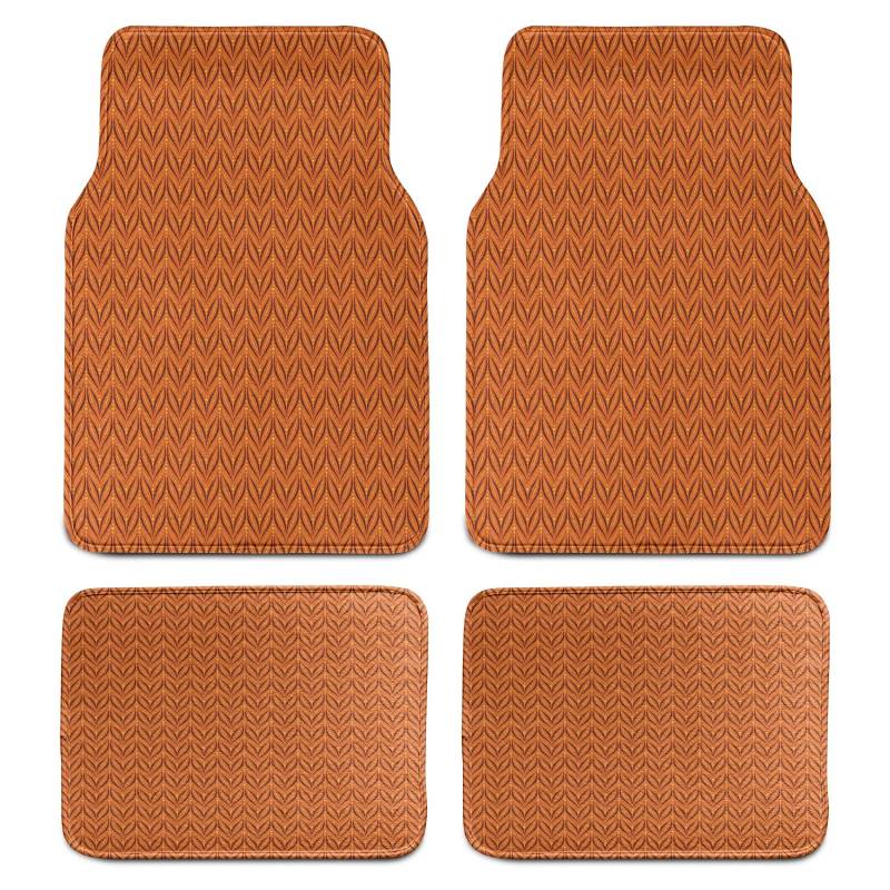 Orange Automatten 4er Set, abstraktes Muster mit kleinen Runden und Blattformen Motiv, Vorder- und Rücksitz, Bodenmatte, strapazierfähige PVC-Rückseite, Autozubehör, gebrannter Sienna dunkler Rost von fifbird