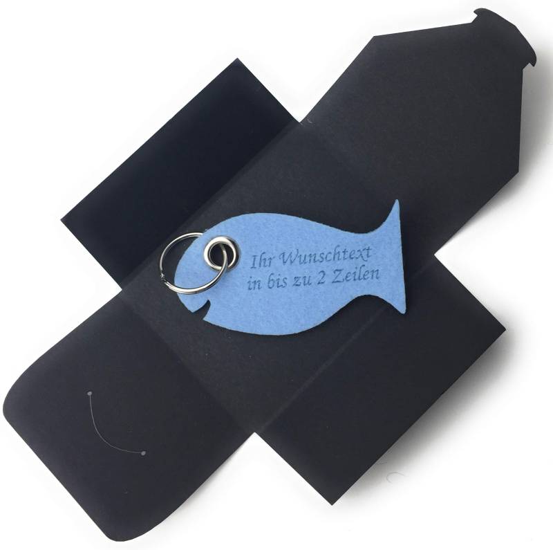 Schlüsselanhänger aus Filz - Fisch/Tier - hell-blau - mit Namensgravur - als Geschenk von filzschneider