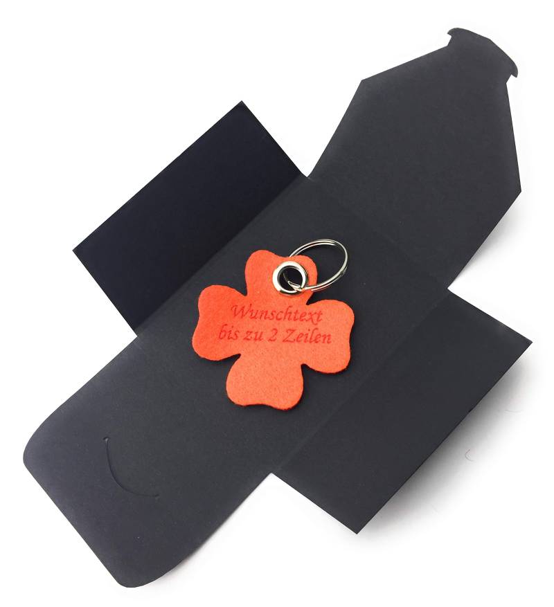 filzschneider Schlüsselanhänger aus Filz - Glück/Kleeblatt - orange - mit Namensgravur als Geschenk von filzschneider