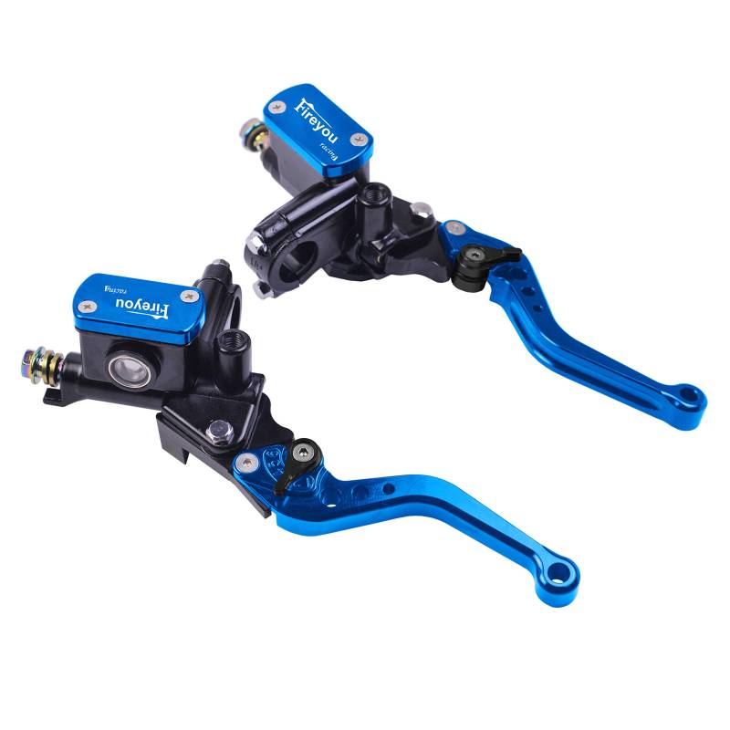 Bremshebel Motorrad hydraulische Kupplung Hauptzylinder Set schwarz Bremsscheibe Universal Bremsscheibe Kolben 14 mm für Hebel 7/8 Zoll (blau) von fireyouracing