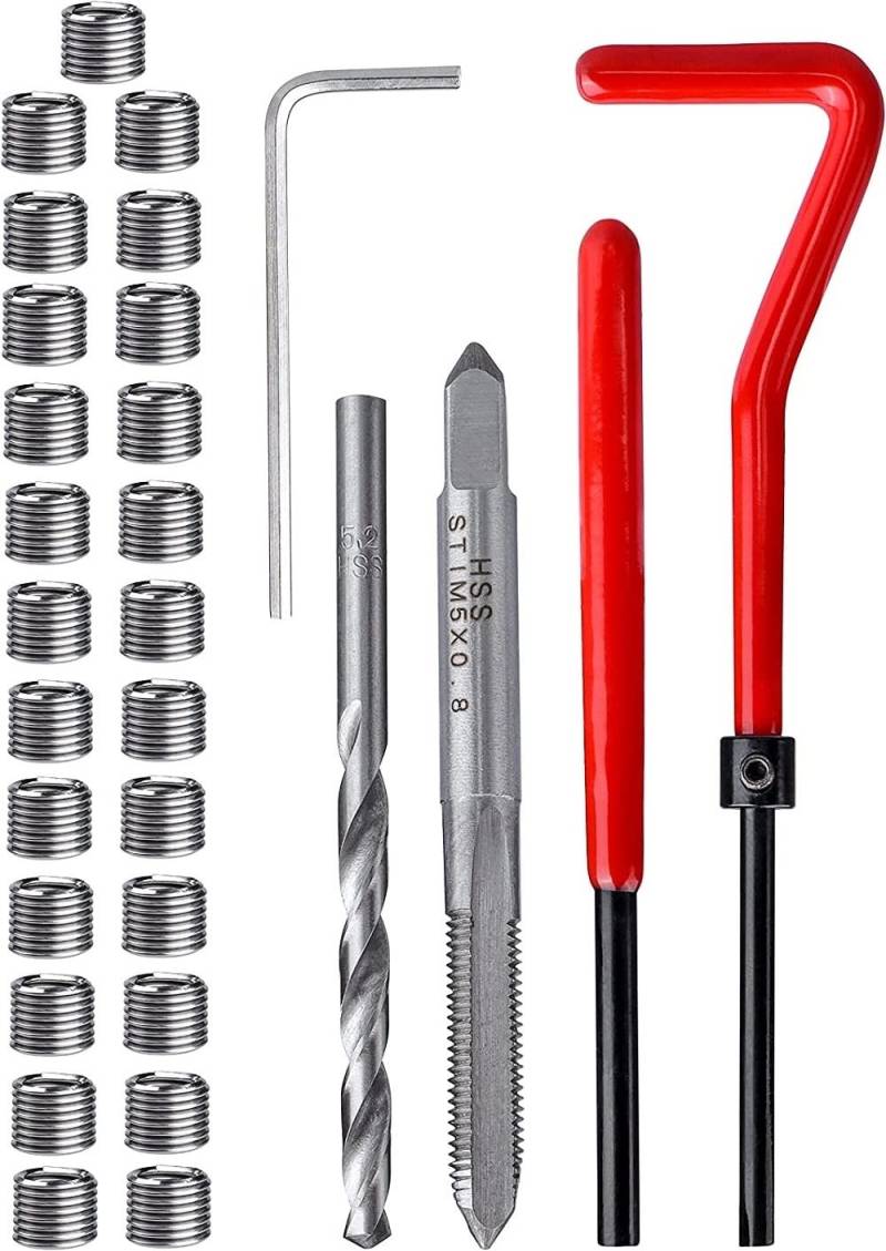 Fixinus 30 Stück M5 x 0,8mm Gewinde Reparatur Einsatz Kit, Rostfreier Stahl Gewindereparatursatz Helicoil Coil Kompatibel Handwerkzeug Set für Auto Reparatur von Fixinus